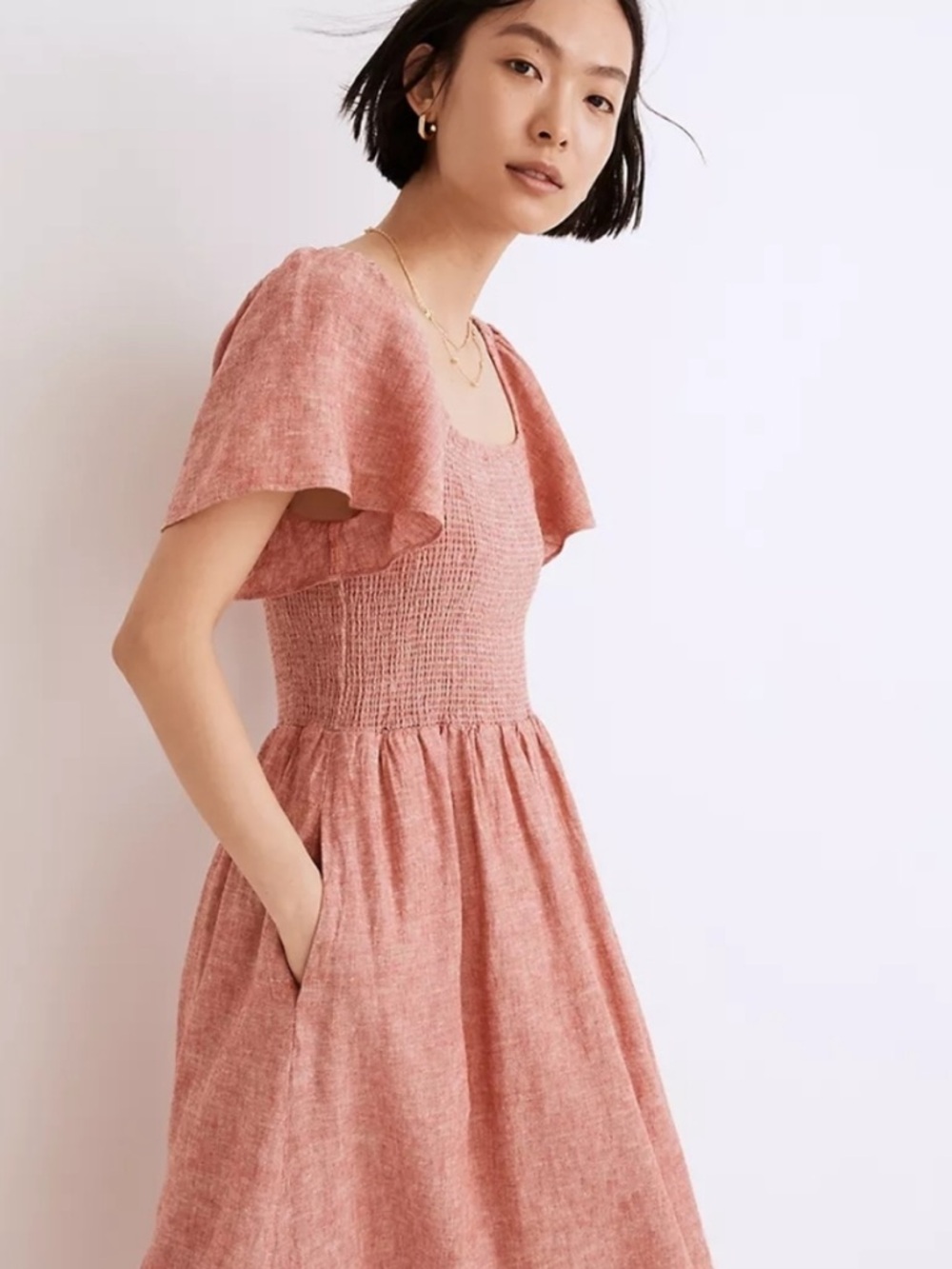 NWT Madewell Lucie Maxi Dress Women’s XXS Linen Blend Smocked